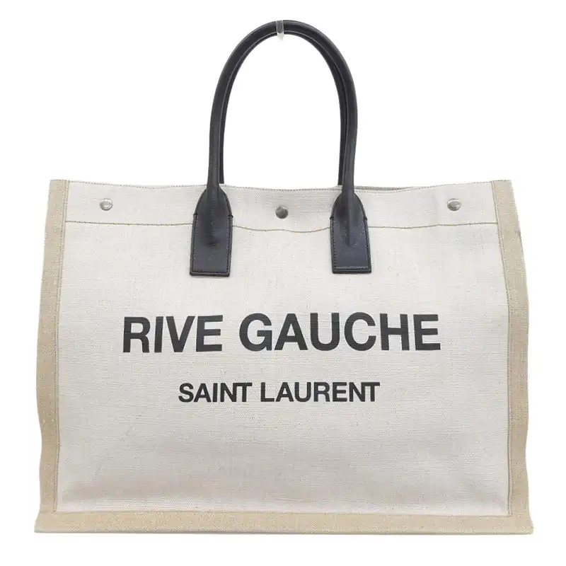 http://サンローラン%20SAINT%20LAURENT%20リヴゴーシュ%20トートバッグ%20キャンバス/レザー%20グレージュ/ナチュラル/ブラック%20中古%20OB2328