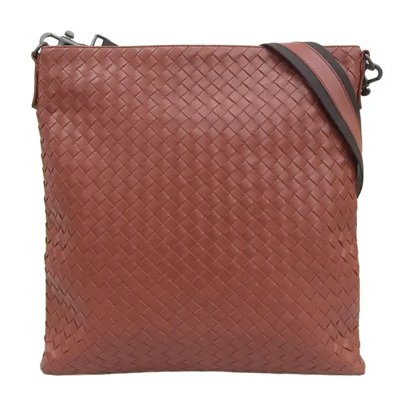 ボッテガヴェネタ BOTTEGA VENETA イントレチャート ショルダーバッグ 斜め掛けショルダー レザー ブラウン 中古 OB2329