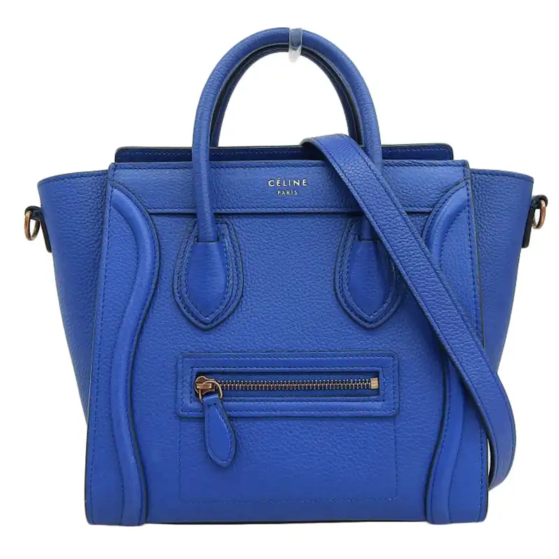 セリーヌ CELINE ラゲージ ナノショッパー 2WAYバッグ ハンドバッグ ショルダーバッグ レザー ブルー 中古 OB2334