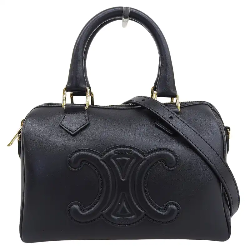 セリーヌ CELINE キュイルトリオンフ スモールボストン 2WAY ハンドバッグ ショルダーバッグ レザー 黒 113773DU3.38NO 中古 OB2337