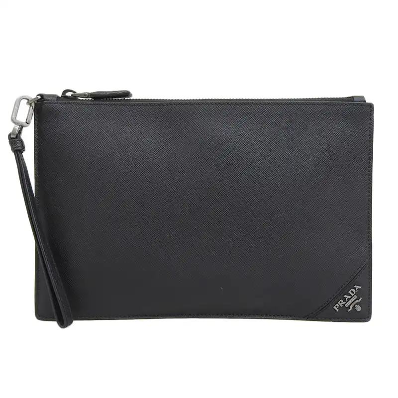 プラダ PRADA クラッチバッグ レザー ブラック 中古 OB2338