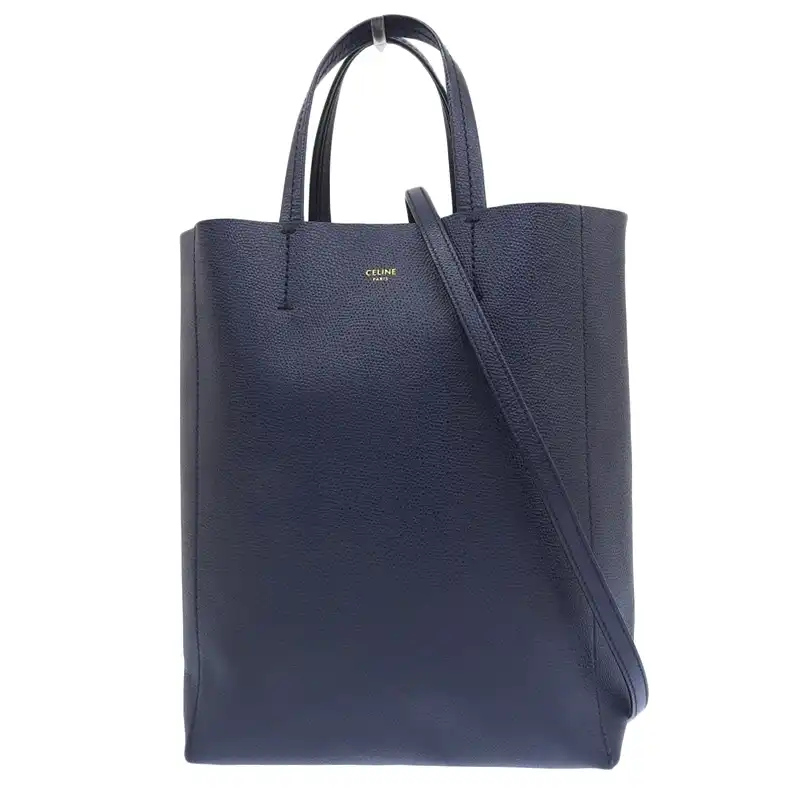 セリーヌ CELINE バーティカルカバスモール 2WAYバッグ トートバッグ ショルダーバッグ レザー ネイビー 中古 OB2339