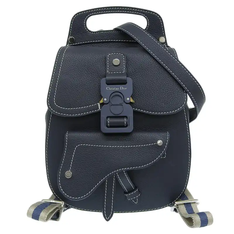 ディオール CHRISTIAN DIOR ギャロップ 2WAYバッグ バックパック リュックサック ショルダーバッグ レザー ネイビー 中古 OB2346