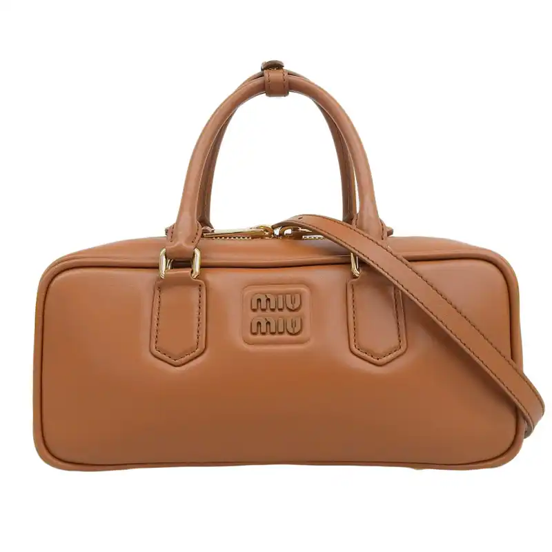 ミュウミュウ MIUMIU アルカディ ラージ 2WAYバッグ ハンドバッグ ショルダーバッグ レザー コニャック 5BB148 美品 OB2347