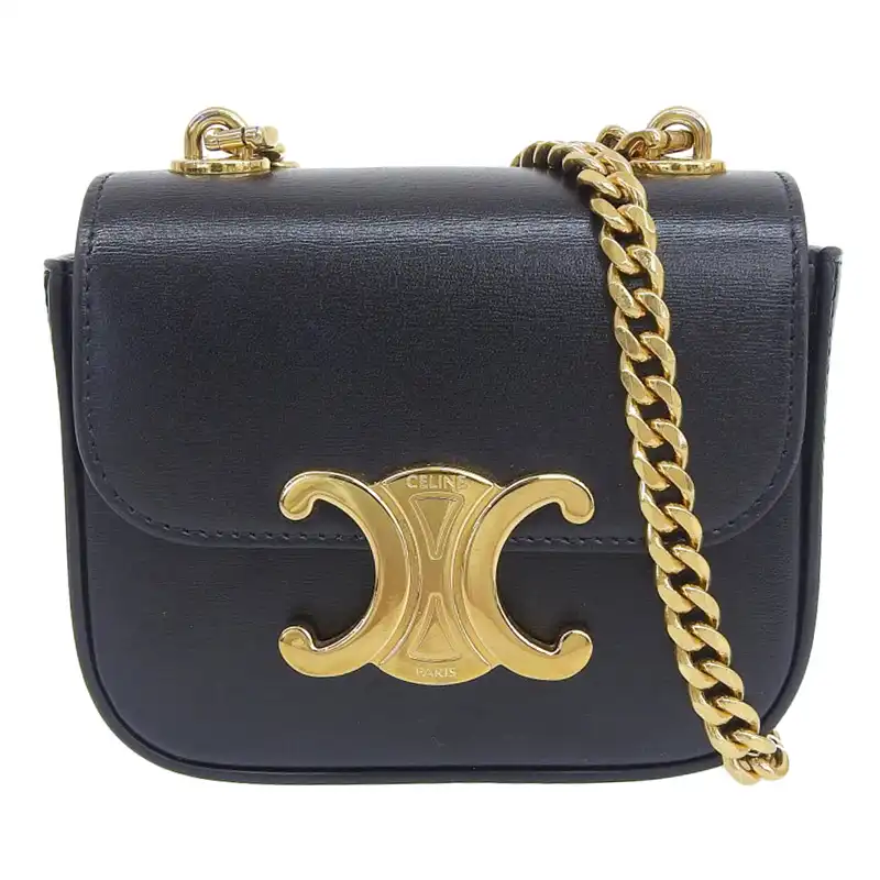 http://セリーヌ%20CELINE%20トリオンフ%20ミニ%20チェーンショルダー%20ショルダーバッグ%20レザー%20ブラック%20中古%20OB2349