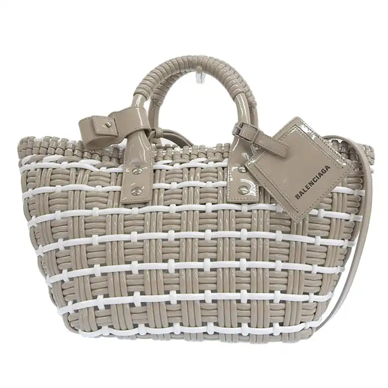 バレンシアガ BALENCIAGA ビストロバスケットバッグXS 2WAYバッグ ハンドバッグ エナメル グレージュ ホワイト 671342 中古 OB2350