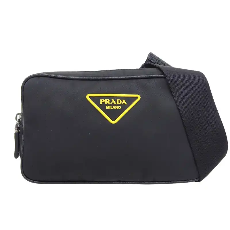 プラダ PRADA ボディバッグ ベルトバッグ ウエストバッグ Re-Nylon サフィアーノレザー ブラック 2VL977 中古 OB2353