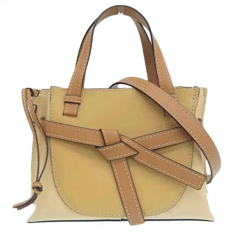 ロエベ LOEWE ゲートトップハンドルミニ 2WAYバッグ ハンドバッグ ショルダーバッグ レザー ベージュ 中古 OB2358