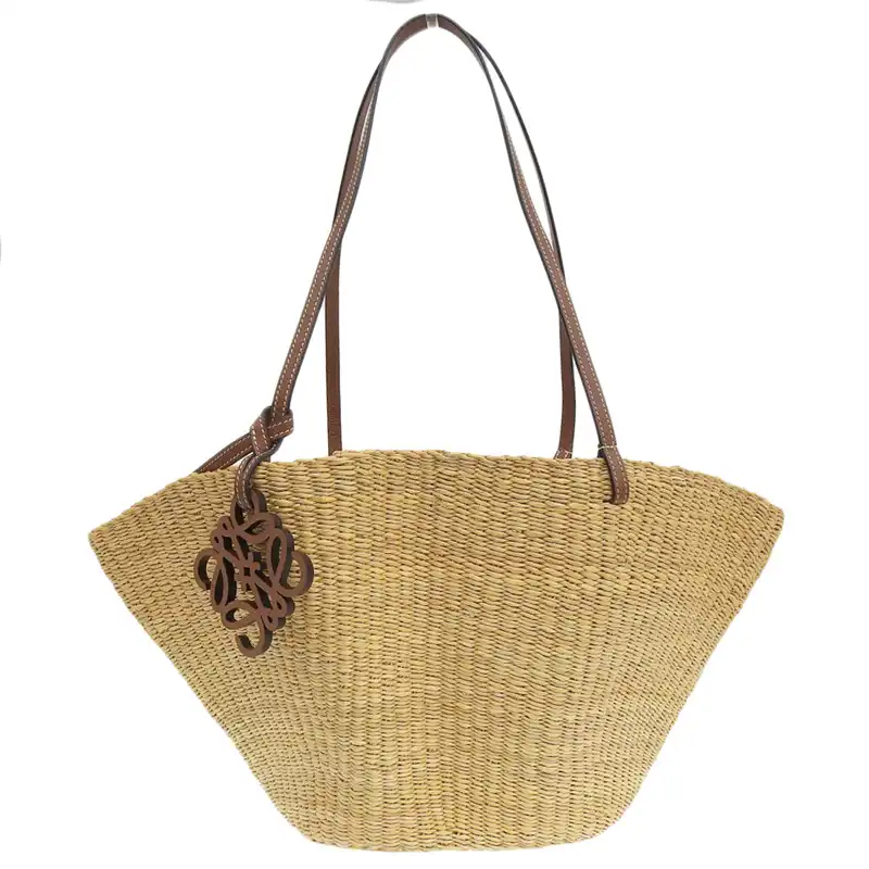 ロエベ LOEWE シェルバスケットスモール トートバッグ エレファントグラス レザー ナチュラル A223096X06 中古 OB2359