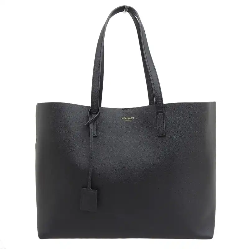 ヴェルサーチ VERSACE ヴィルトゥス トートバッグ レザー ブラック 中古 OB2362