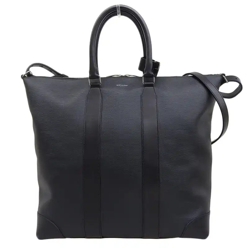 サンローラン SAINT LAURENT 2WAY トートバッグ ショルダーバッグ コーティングキャンバス レザー ブラック LTH359212 中古 OB2363