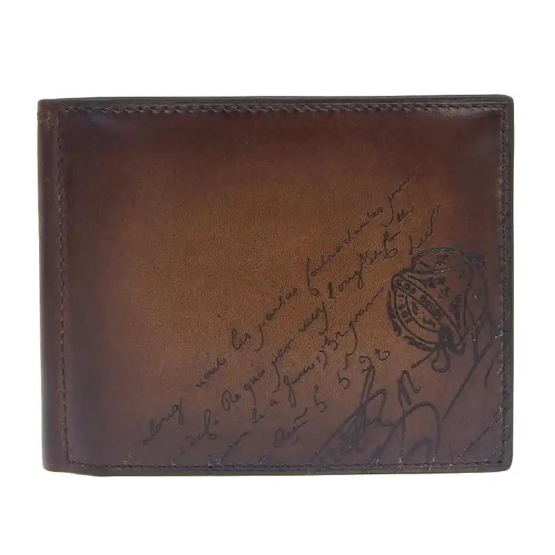 ベルルッティ BERLUTI カリグラフィ フィギュアコインウォレット 二つ折り財布 レザー ブラウン 中古 OBB0606