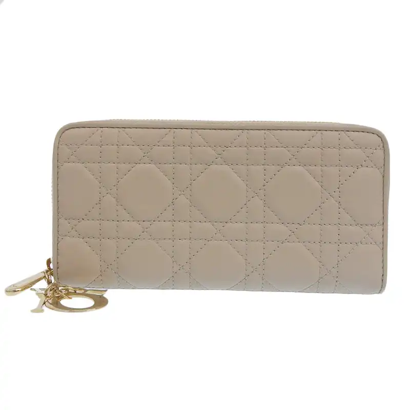 ディオール レディディオール ヴォヤージュ 長財布 ラウンドファスナー カナージュ レザー ベージュ S00070NMJ 中古 OBB0610