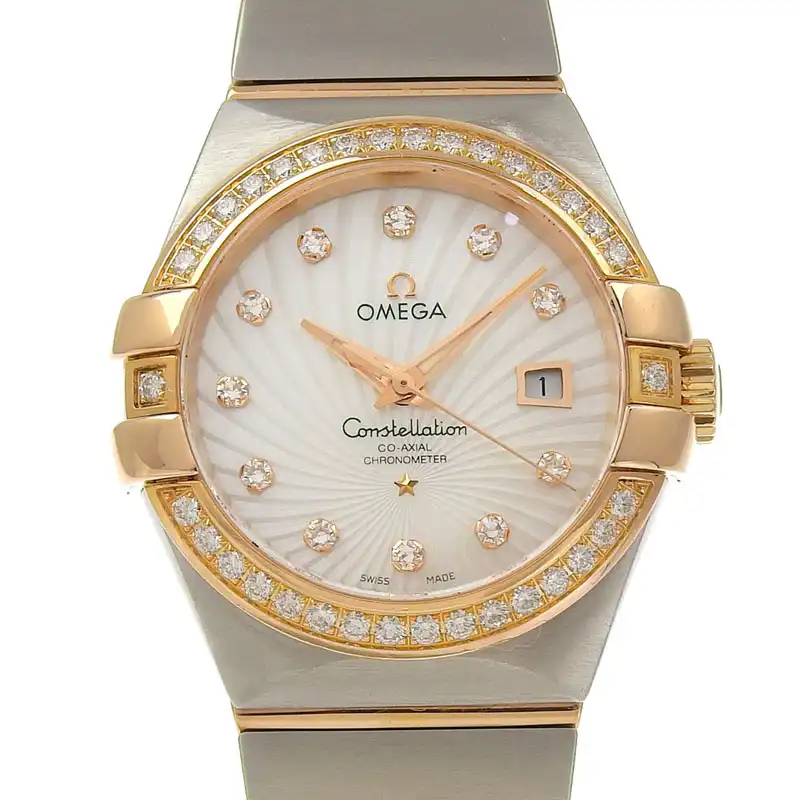 オメガ コンステレーション レディース 自動巻き SS/YG ベゼルダイヤ 11Pダイヤ シェル文字盤 123.25.31.20.55.002 中古 OW0463