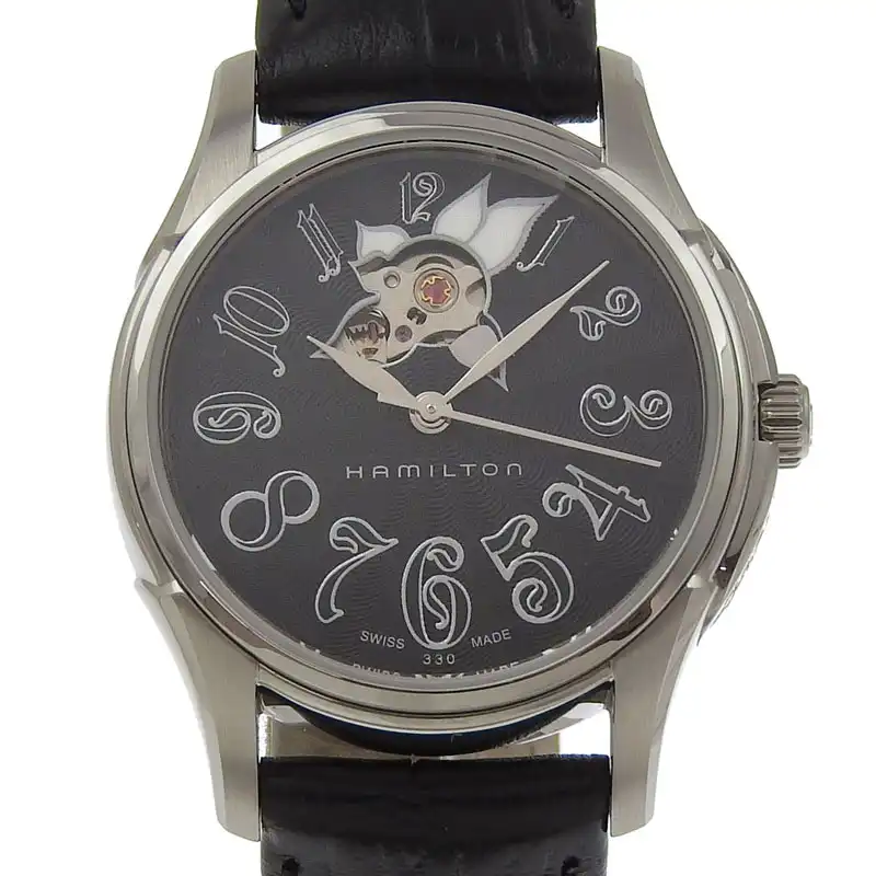 ハミルトン HAMILTON ジャズマスター時計 レディース 自動巻き 腕時計 SS/革 ブラック文字盤 H323950 中古 OW0467