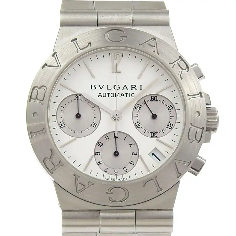 ブルガリ BVLGARI ディアゴノスポーツ クロノグラフ メンズ 自動巻き 腕時計 SS ホワイト文字盤 CH35S 中古 BV0161