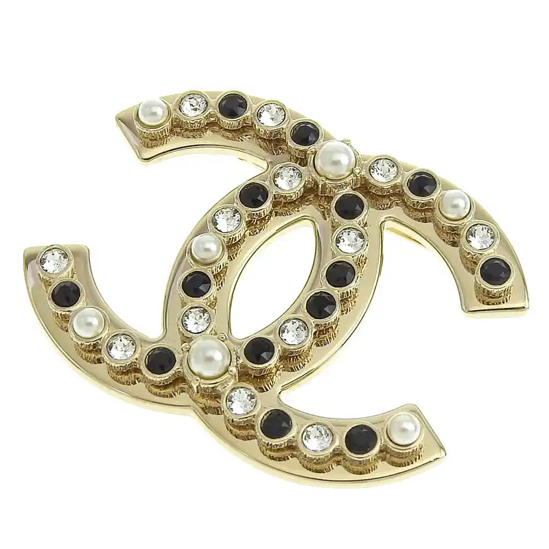 シャネル CHANEL ブローチ ココマーク ラインストーン フェイクパール GP ゴールド色 B23K 中古 CH1016