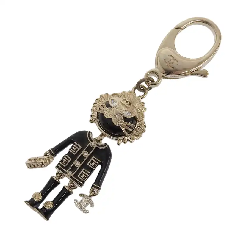 シャネル CHANEL バッグチャーム キーホルダー ココマーク ライオン GP/ラインストーン ブラック/ゴールド色 B22P 中古 CH1021