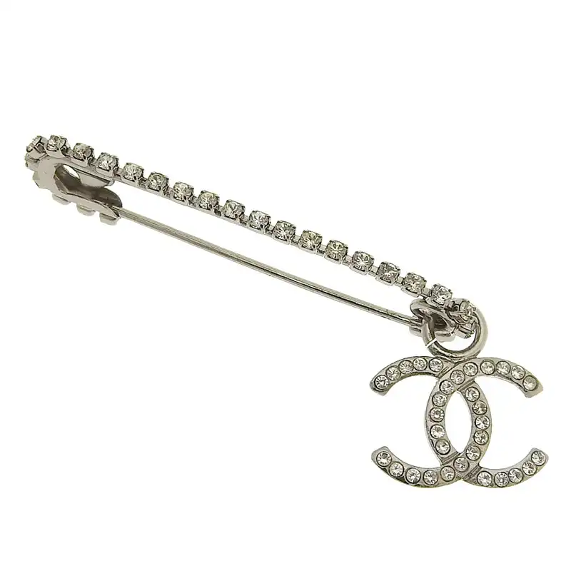 シャネル CHANEL ブローチ ココマーク ラインストーン シルバー色 01P 中古 CH1025
