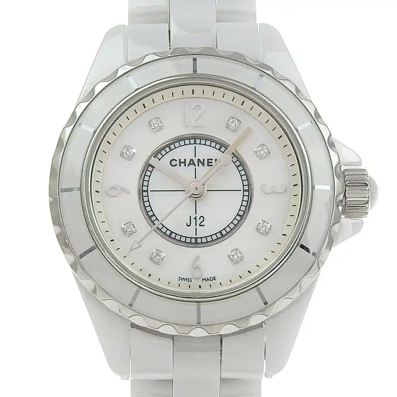 シャネル CHANEL J12 レディース クォーツ 腕時計 SS/セラミック 8Pダイヤモンド シェル文字盤 H2570 中古 CH1027