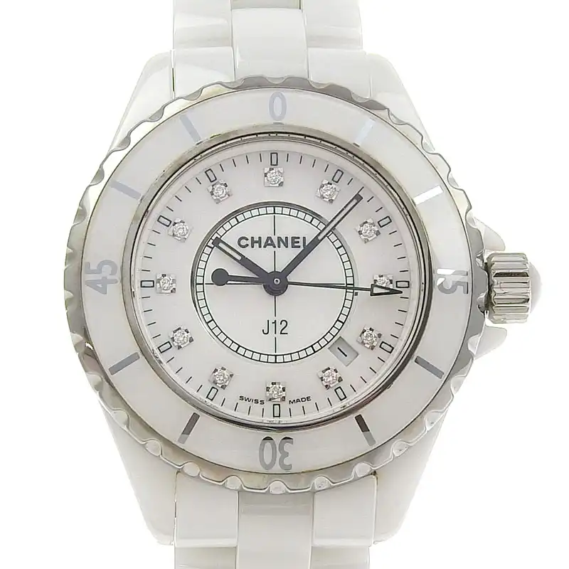 シャネル CHANEL J12 レディース クォーツ 腕時計 セラミック/SS 12Pダイヤモンド ホワイト文字盤 H1628 中古 CH1028