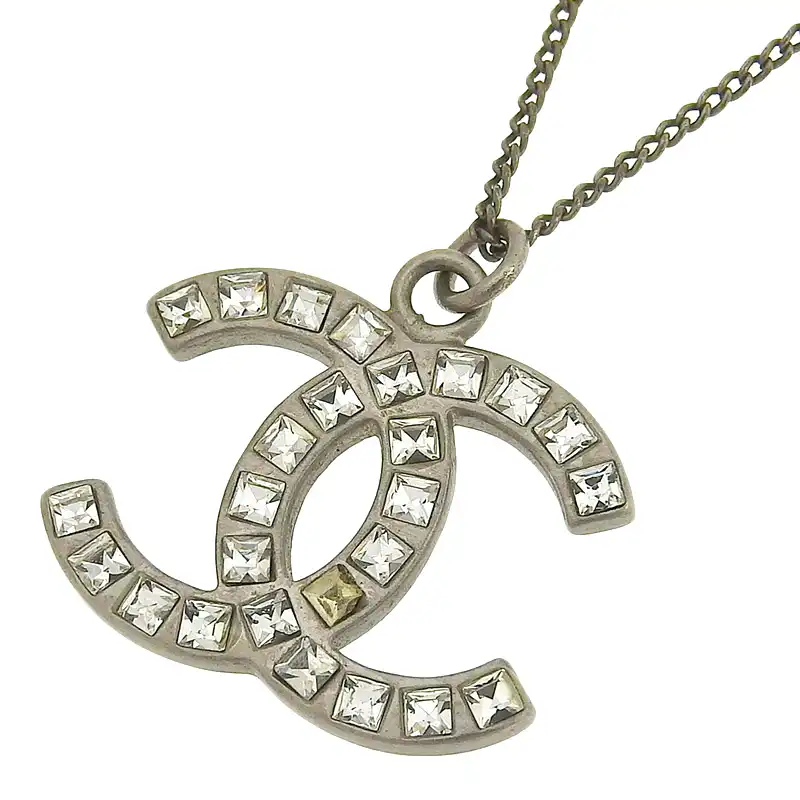 シャネル CHANEL ネックレス ココマーク ラインストーン シルバー色 09P 中古 CH1030