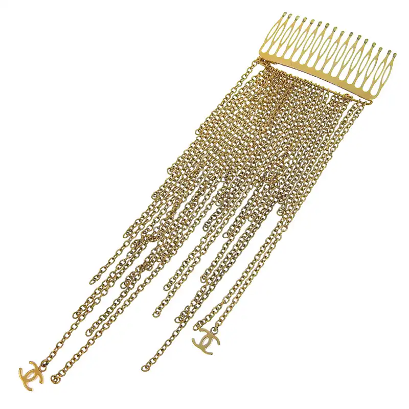 シャネル CHANEL ヘアアクセサリー かんざし コーム ココマーク フリンジ GP ゴールド色 02A 中古 CH1033