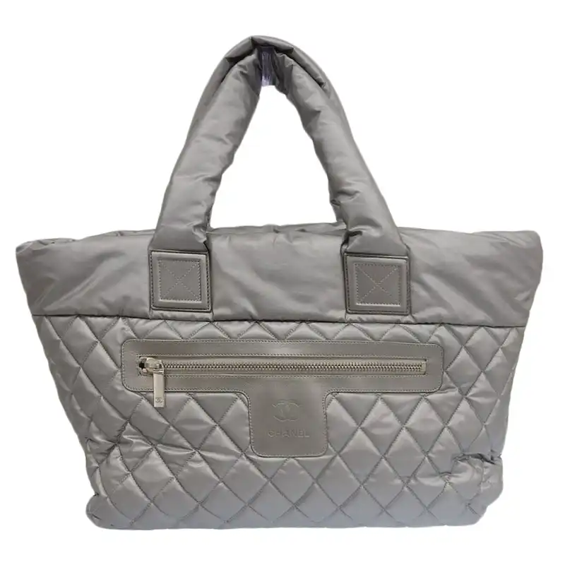シャネル CHANEL コココクーン トートバッグ ナイロン レザー シルバー 15番台 中古 CH1035