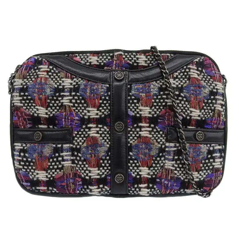 シャネル CHANEL ガールシャネル ショルダーバッグ チェーンショルダー ツイード レザー ブラック 23番台 中古 CH1036