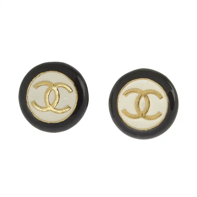 シャネル CHANEL ピアス ココマーク GP ホワイト/ブラック B24P 中古 CH1042