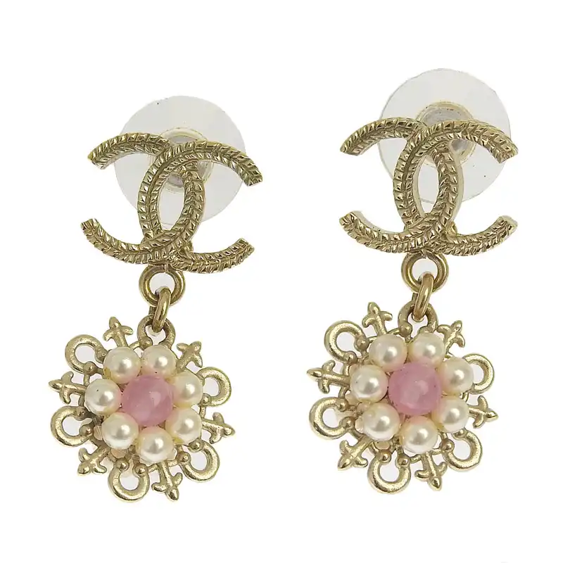 http://シャネル%20CHANEL%20ピアス%20ココマーク%20フェイクパール%20GP%20ピンク/ゴールド色%20B16C%20中古%20CH1047