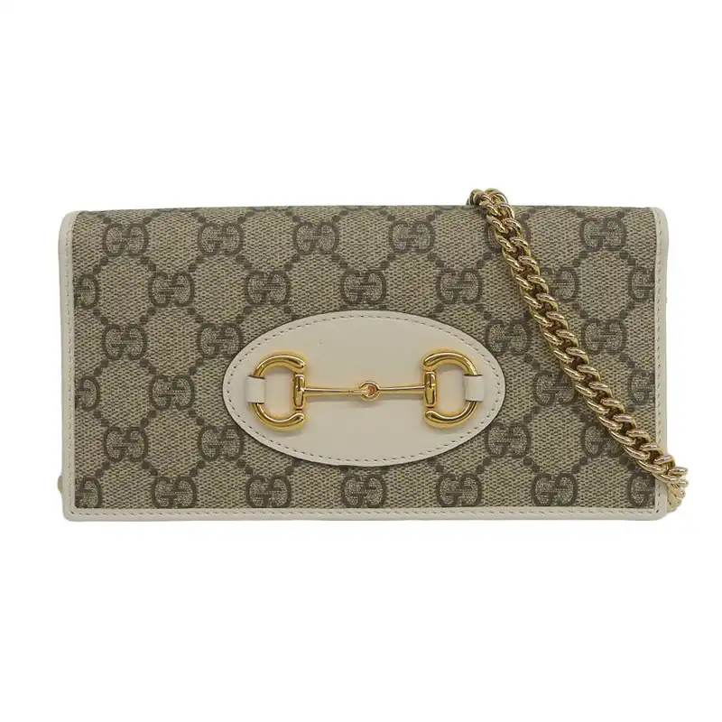 グッチ GUCCI ホースビット1955 チェーンウォレット GGスプリーム ベージュ ホワイト 621892 美品 GU0634