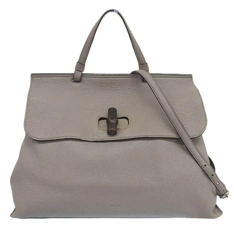 グッチ GUCCI バンブーデイリー 2WAYバッグ ハンドバッグ ショルダーバッグ レザー グレー 370830 中古 GU0635