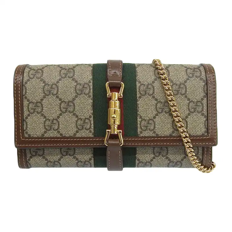 グッチ GUCCI ジャッキー1961 チェーンウォレット GGスプリーム ベージュ ブラウン 652681 中古 GU0637
