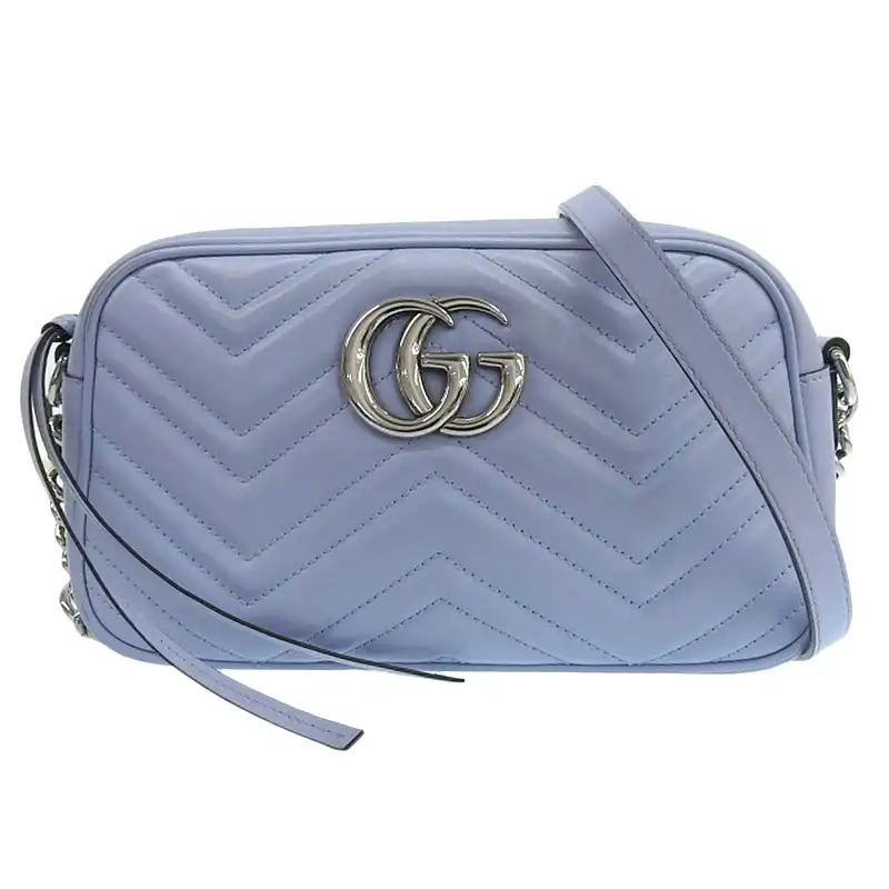 グッチ GUCCI GGマーモント スモールカメラバッグ ショルダーバッグ レザー ライトブルー 447632 中古 GU0640