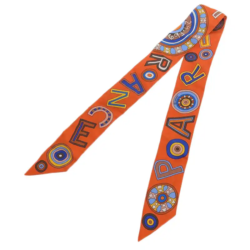 エルメス HERMES 24FBG ツイリー スカーフ シルク オレンジ 中古 HE1056