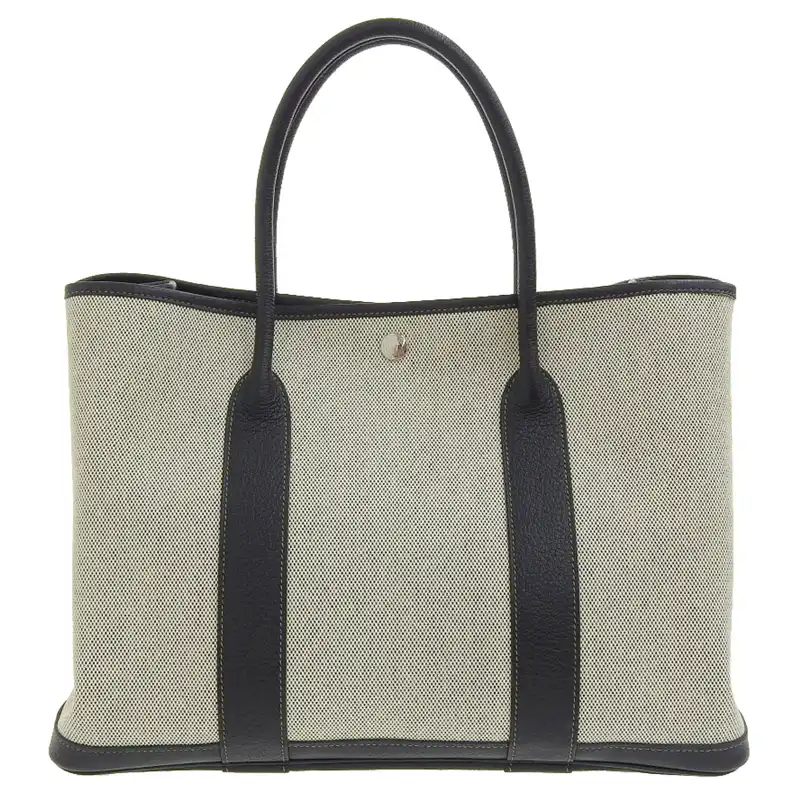 エルメス HERMES ガーデンパーティPM トートバッグ キャンバス/レザー グレー/ブラック □N刻印 2010年 中古 HE1063