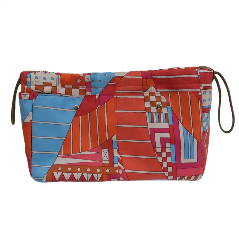 エルメス HERMES フールビ25 バッグインバッグ ポーチ 小物入れ シルク レザー レッド系 Z刻印 2021年 中古 HE1064