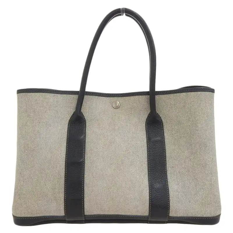 エルメス HERMES ガーデンパーティPM トートバッグ ブッフル/トワルアッシュ グレー/ブラック D刻印 2019年 中古 HE1065