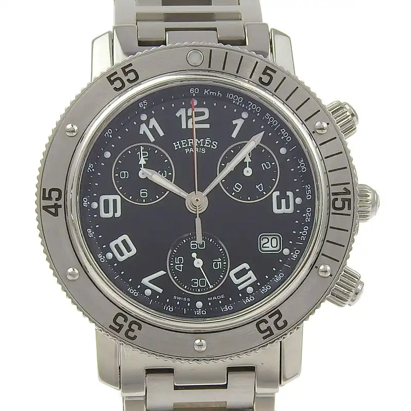 エルメス HERMES クリッパー ダイバークロノグラフ メンズ クォーツ 腕時計 SS ブラック文字盤 CL2.910 中古 HE