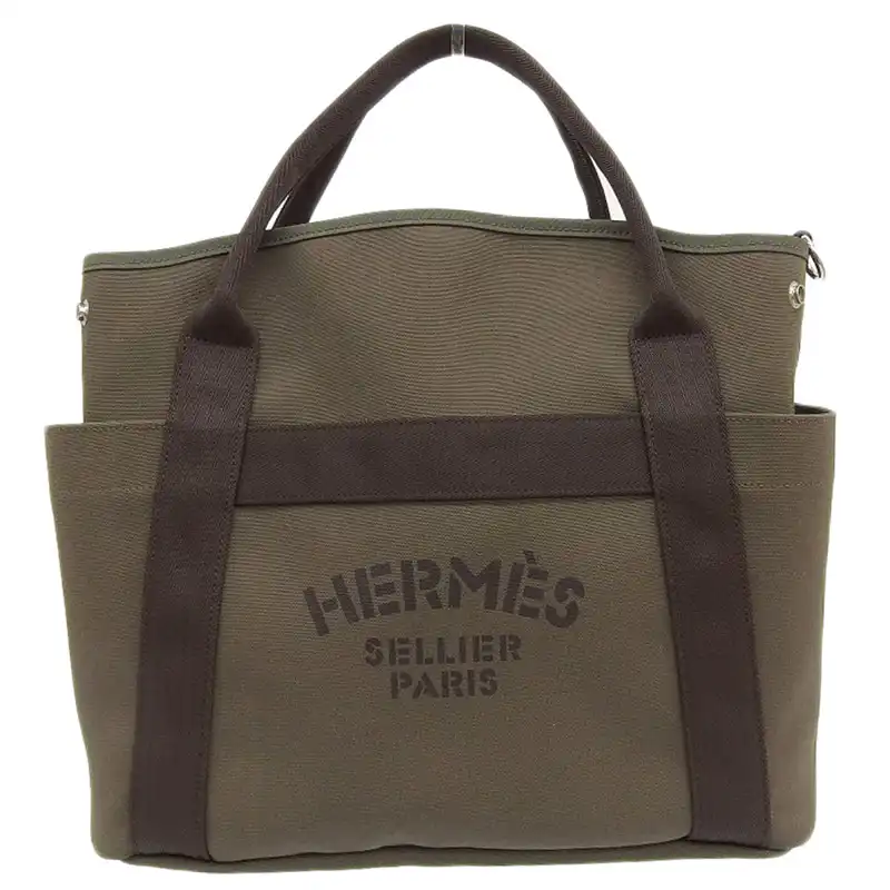 エルメス HERMES サックドパンサージュ グルーム トートバッグ キャンバス/レザー カーキ A刻印 2017年 中古 HE1078
