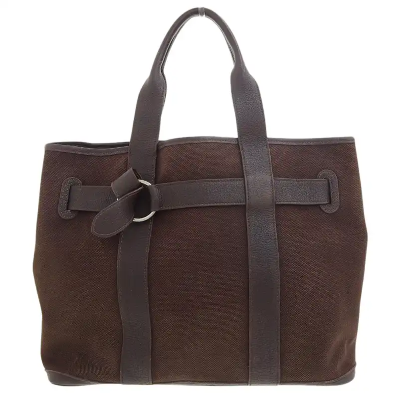 エルメス HERMES プティットサンチュールMM トートバッグ ハンドバッグ キャンバス/レザー ブラウン □J刻印 2006年 中古 HE1115