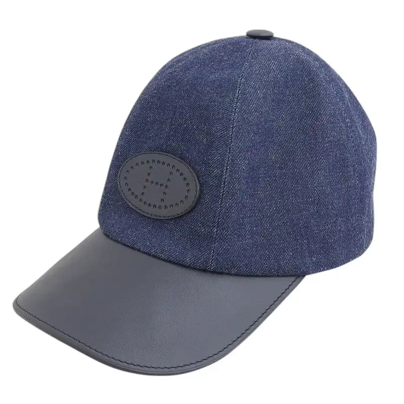 エルメス HERMES セーヴルキャップ 帽子 デニム レザー ブルー ブラック #58 中古 HE1118
