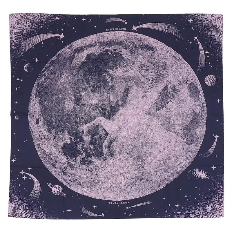 エルメス HERMES カレ 140 ジェアン CLAIR DE LUNE スカーフ ショール カシミヤ シルク ネイビー ピンク 中古 HE1119