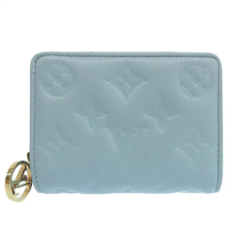 ルイヴィトン LOUIS VUITTON モノグラム エンボス ポルトフォイユ ルー コンパクトウォレット ラムレザー 青 M82265 中古 LV1822