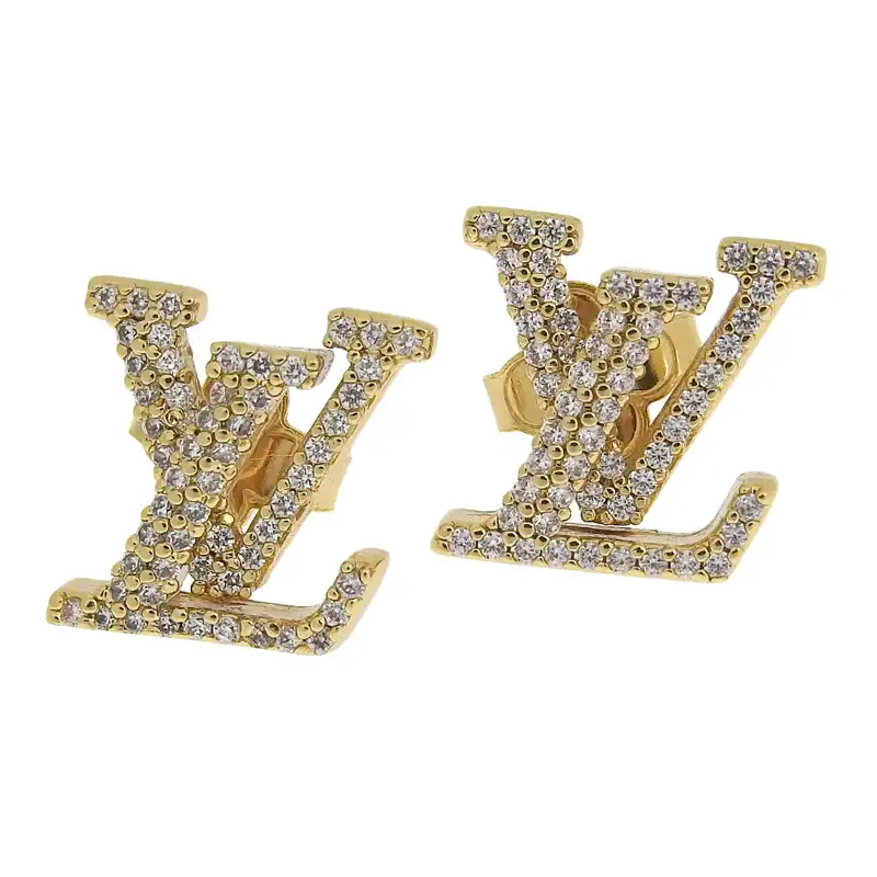 ルイヴィトン LOUIS VUITTON LV アイコニック ストラス ピアス ラインストーン GP ゴールド色 M00609 中古 LV1859