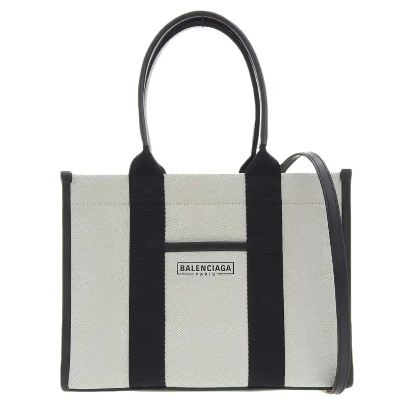 バレンシアガ BALENCIAGA ハードウェア スモール 2WAYバッグ トート キャンバス/レザー ホワイト/ブラック 671402 中古 OB2331