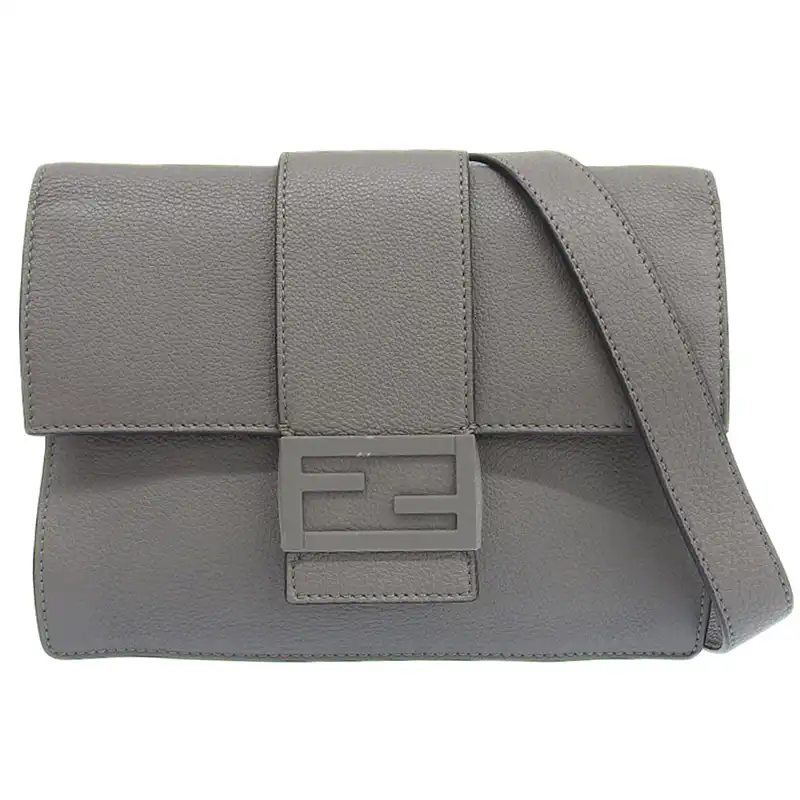 フェンディ FENDI フラットバケット ショルダーバッグ レザー グレー 7VA524 美品 OB2352