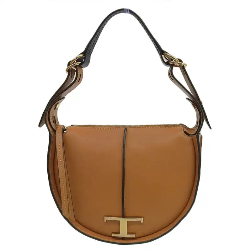 トッズ TOD'S Tタイムレス ショルダーバッグ ハンドバッグ レザー ブラウン 中古 OB2355