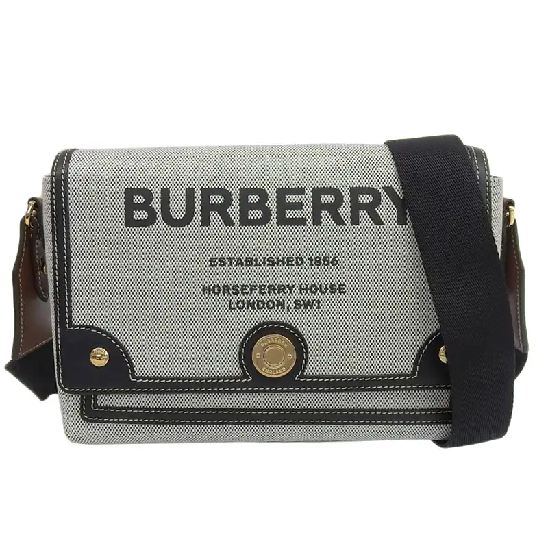 バーバリー BURBERRY ホースフェリー ショルダーバッグ キャンバス/レザー グレー/ブラック 8030249 美品 OB2357